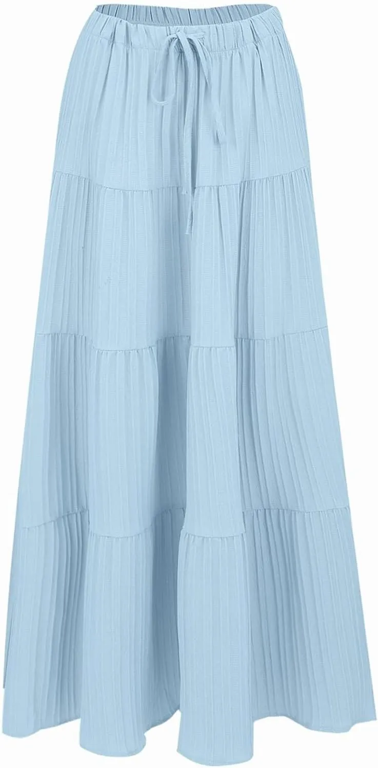 Womens Daily Holidays Flowy Flared Ruffle Boho Long Skirt Summer Maxi Skirt Cute Skirt