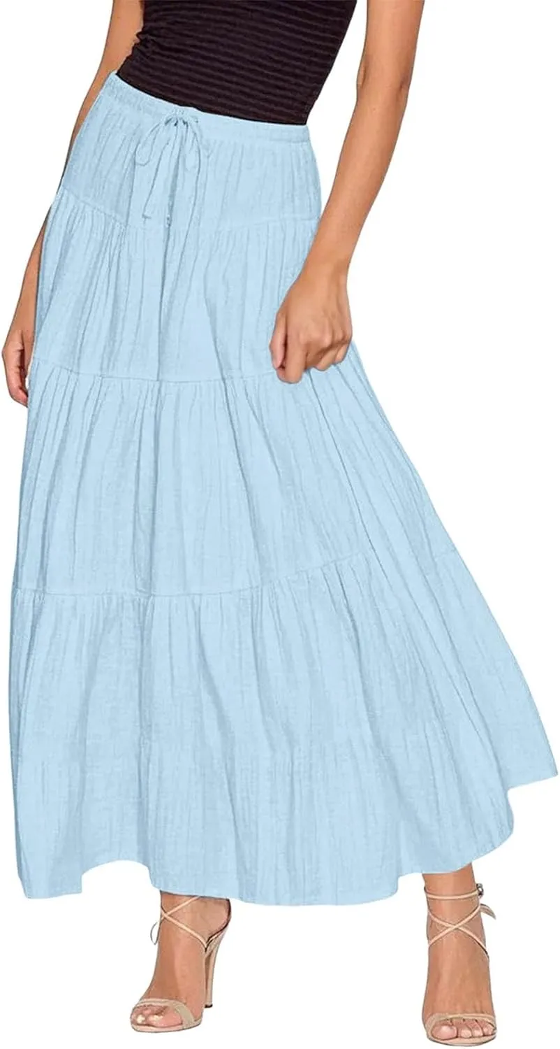 Womens Daily Holidays Flowy Flared Ruffle Boho Long Skirt Summer Maxi Skirt Cute Skirt