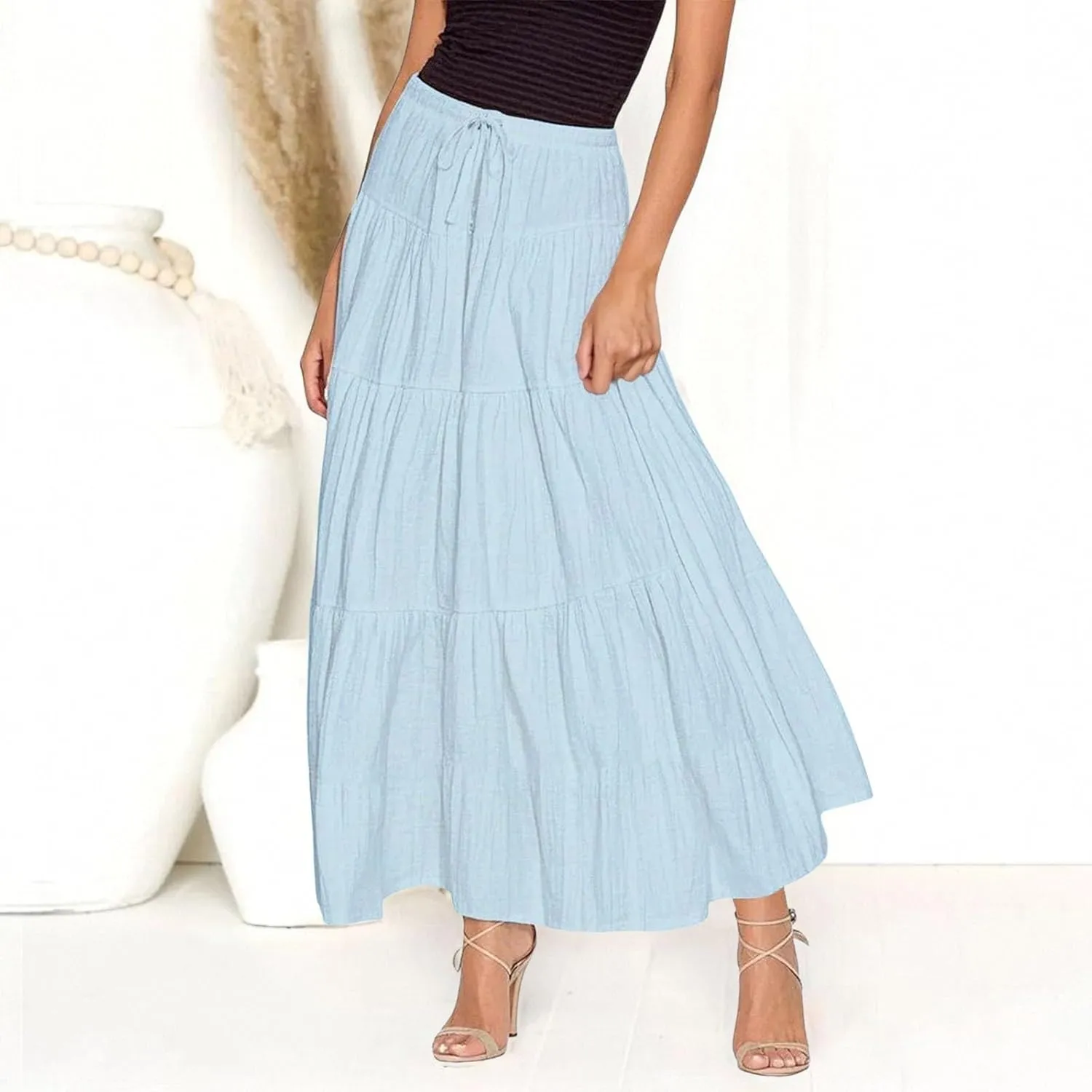 Womens Daily Holidays Flowy Flared Ruffle Boho Long Skirt Summer Maxi Skirt Cute Skirt