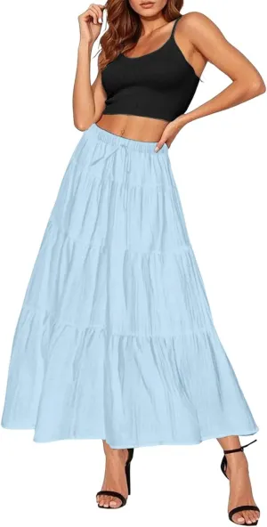 Womens Daily Holidays Flowy Flared Ruffle Boho Long Skirt Summer Maxi Skirt Cute Skirt