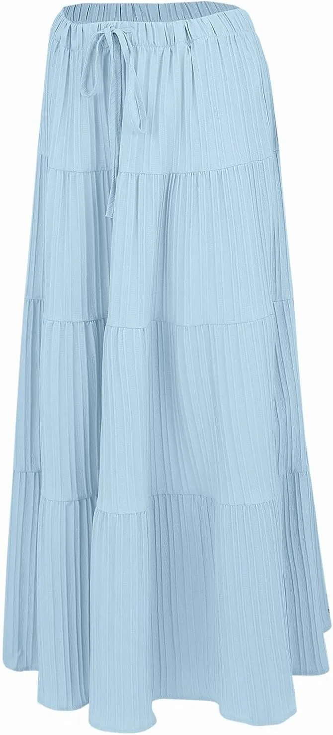 Womens Daily Holidays Flowy Flared Ruffle Boho Long Skirt Summer Maxi Skirt Cute Skirt