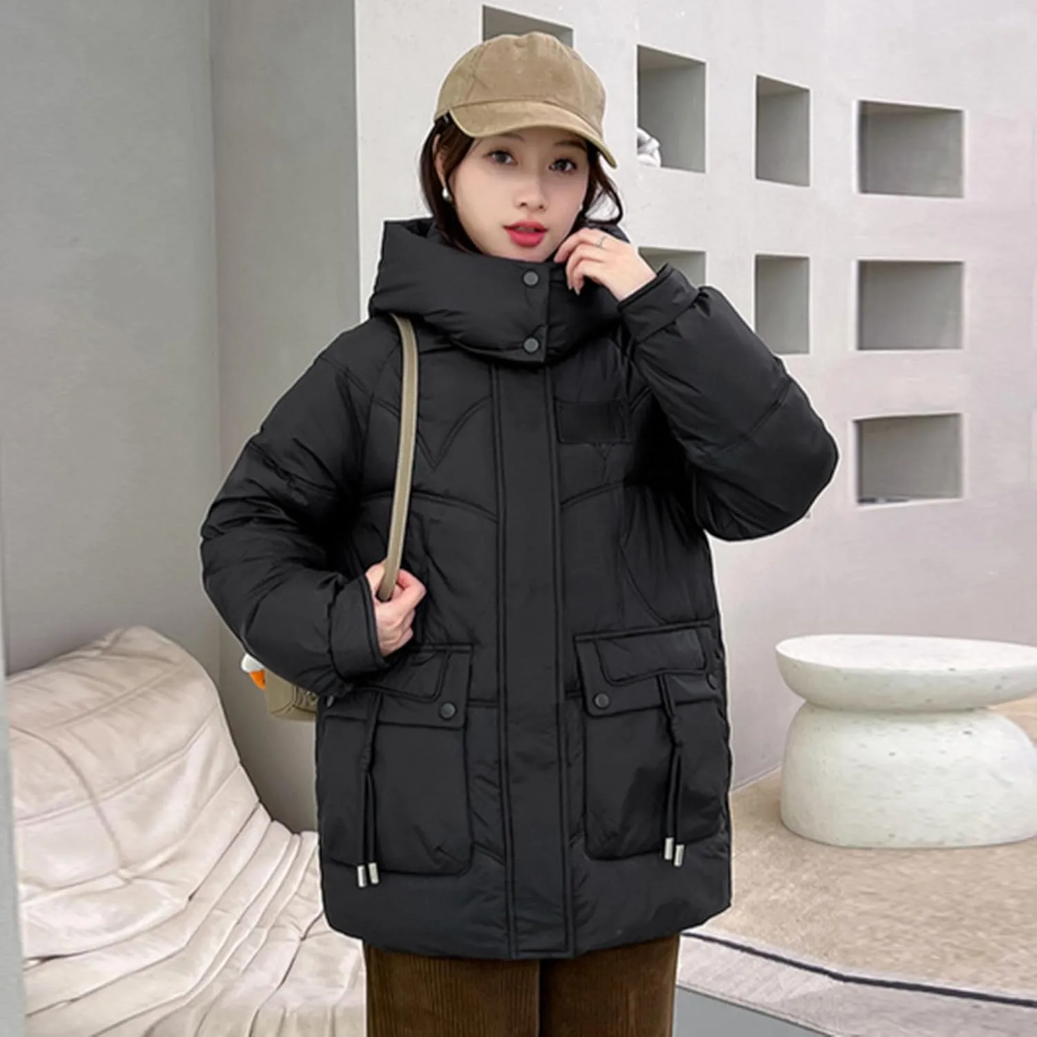 Women's Down Puffer Jackets Lightweight Thermal Quilted Coat with Pockets Zip Up Winter Warm Oversized Jackets