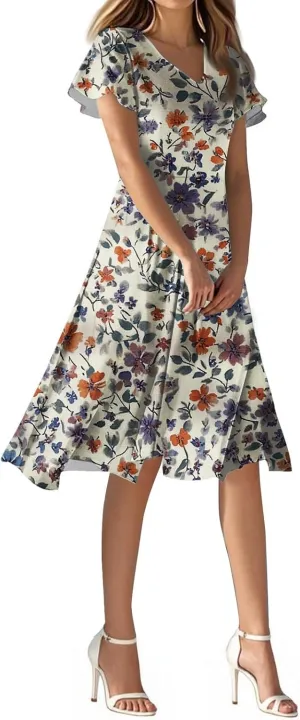 Womens Dresses for Wedding GuestSpring Long,Chiffon Midi Dress Below The Knee Length Ruffle Hem Dressess