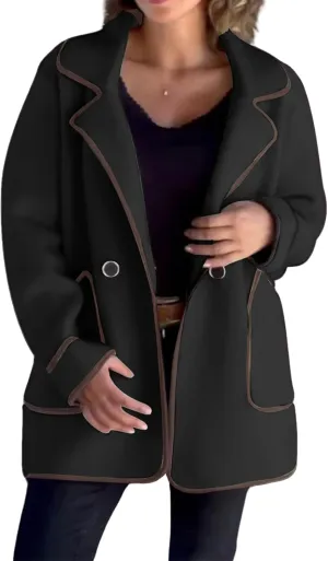 Womens Fall Jackets Oversized Open Front Trench Coats Casual Notched Lapels Coats Long Sleeve Winter Coat with Pockets
