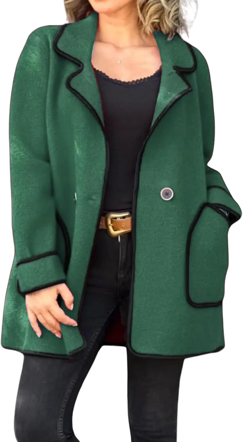 Womens Fall Jackets Oversized Open Front Trench Coats Casual Notched Lapels Coats Long Sleeve Winter Coat with Pockets
