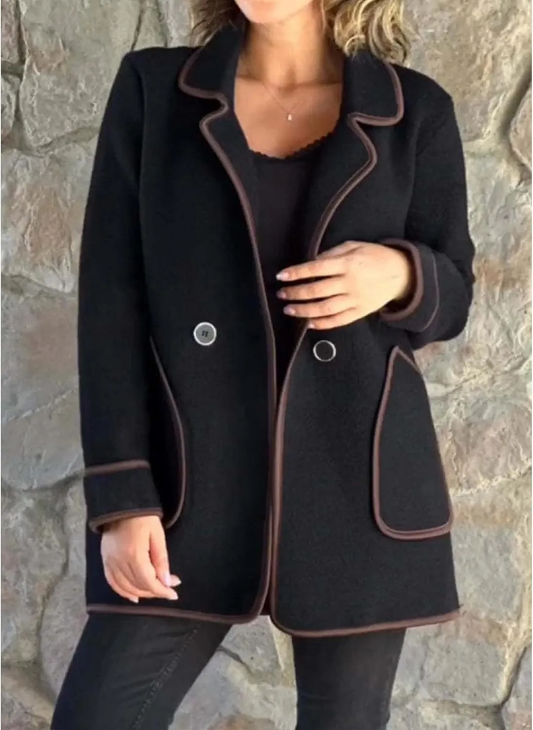 Womens Fall Jackets Oversized Open Front Trench Coats Casual Notched Lapels Coats Long Sleeve Winter Coat with Pockets