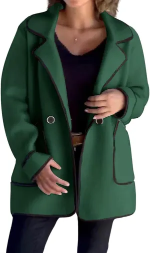 Womens Fall Jackets Oversized Open Front Trench Coats Casual Notched Lapels Coats Long Sleeve Winter Coat with Pockets