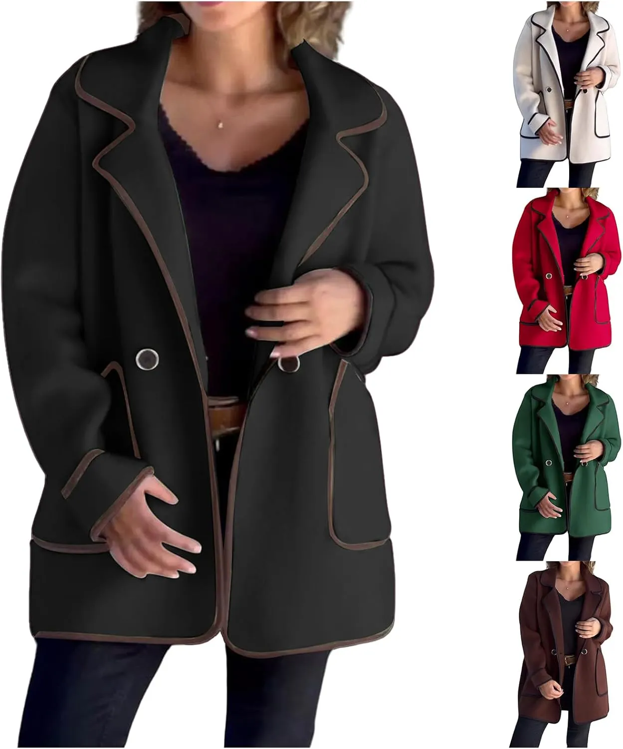 Womens Fall Jackets Oversized Open Front Trench Coats Casual Notched Lapels Coats Long Sleeve Winter Coat with Pockets