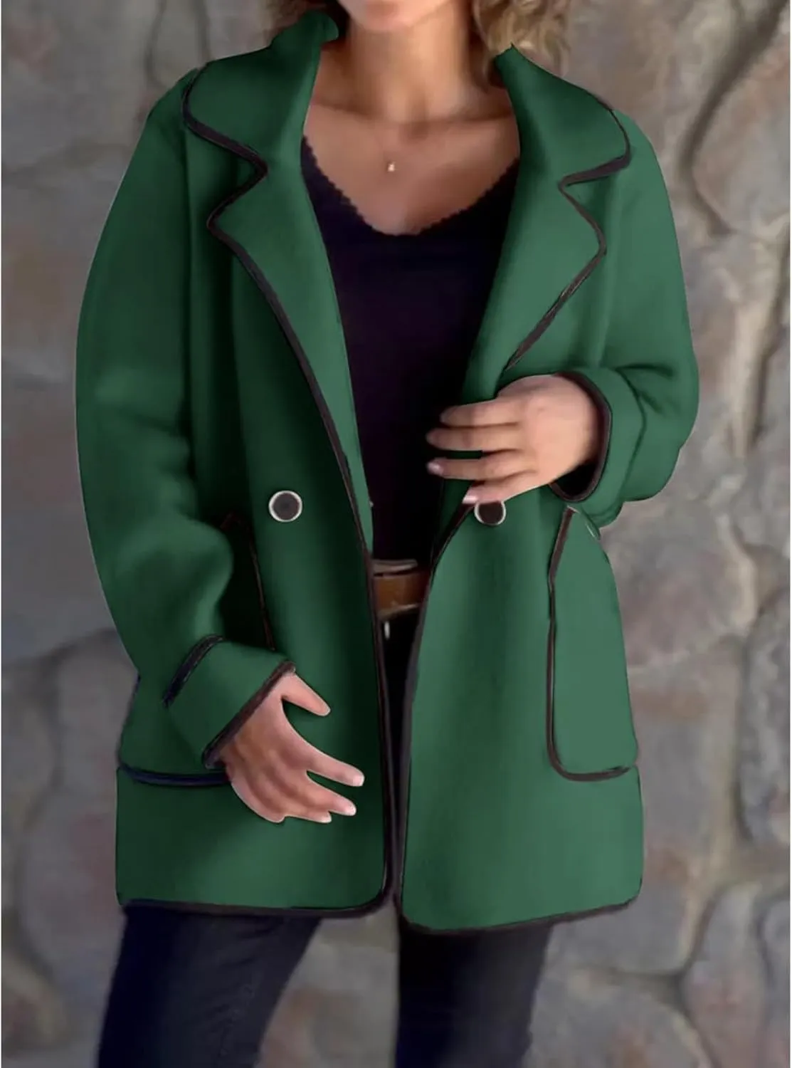 Womens Fall Jackets Oversized Open Front Trench Coats Casual Notched Lapels Coats Long Sleeve Winter Coat with Pockets