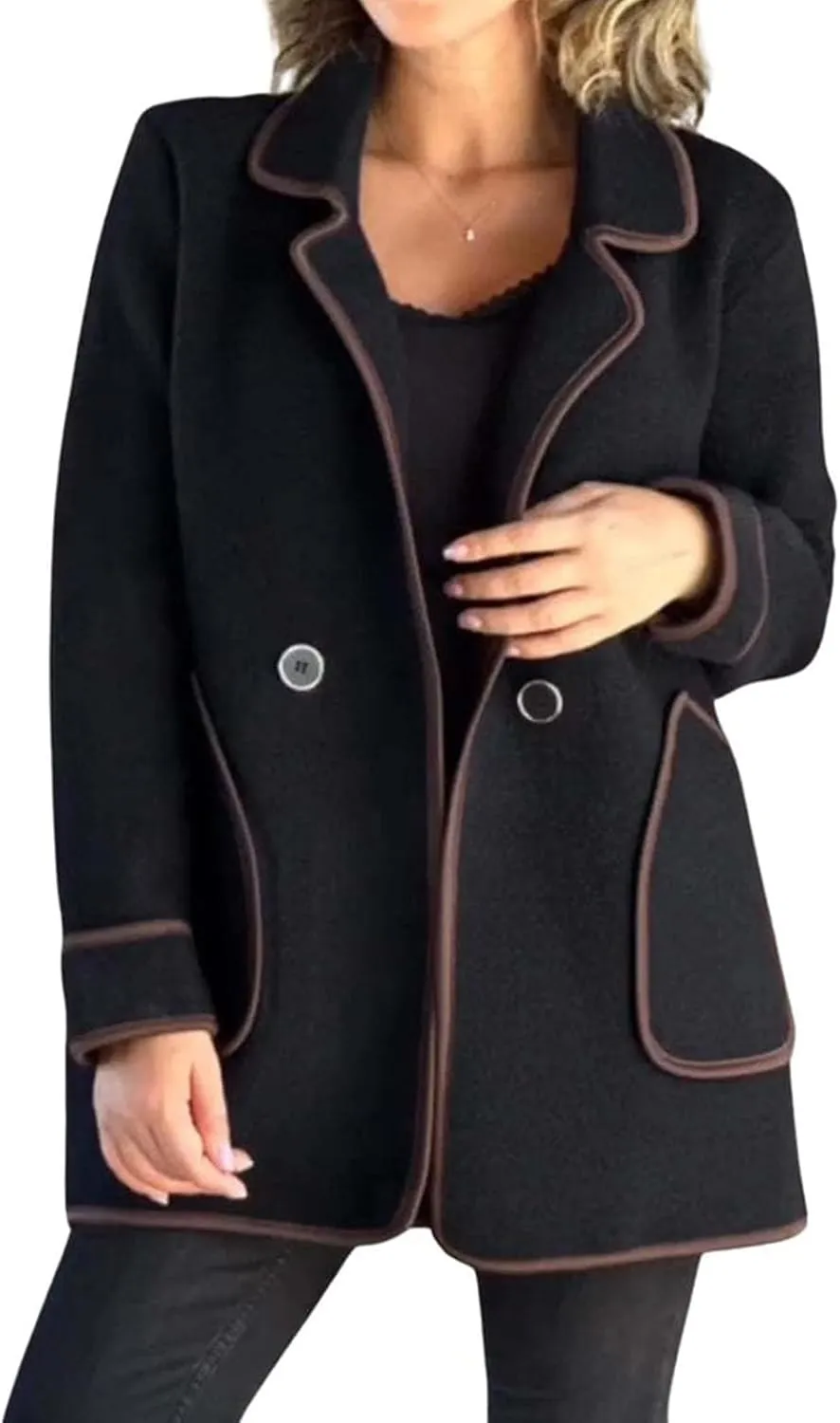 Womens Fall Jackets Oversized Open Front Trench Coats Casual Notched Lapels Coats Long Sleeve Winter Coat with Pockets