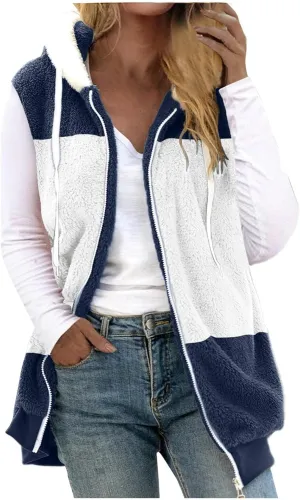 Womens Fall Winter Sleeveless Coat Zip Up Hoodie Jacket Warm Sherpa Jackets Vest Coats with Pockets