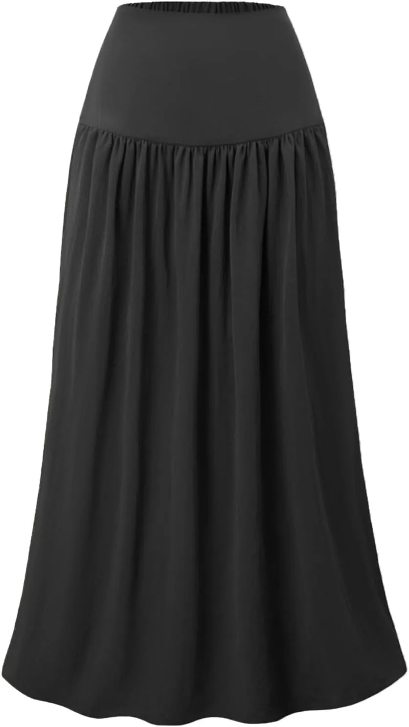 Women's Flared Flowy Long Skirt High Waist A-Line Maxi Skirts Elegant