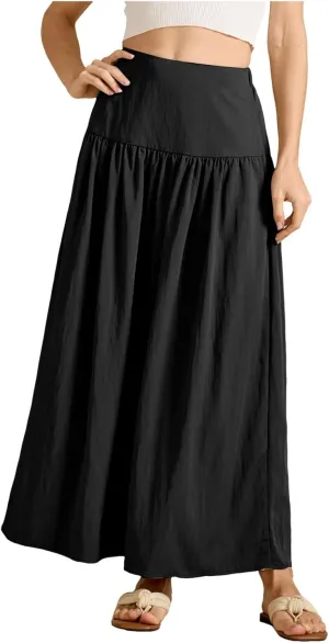 Women's Flared Flowy Long Skirt High Waist A-Line Maxi Skirts Elegant