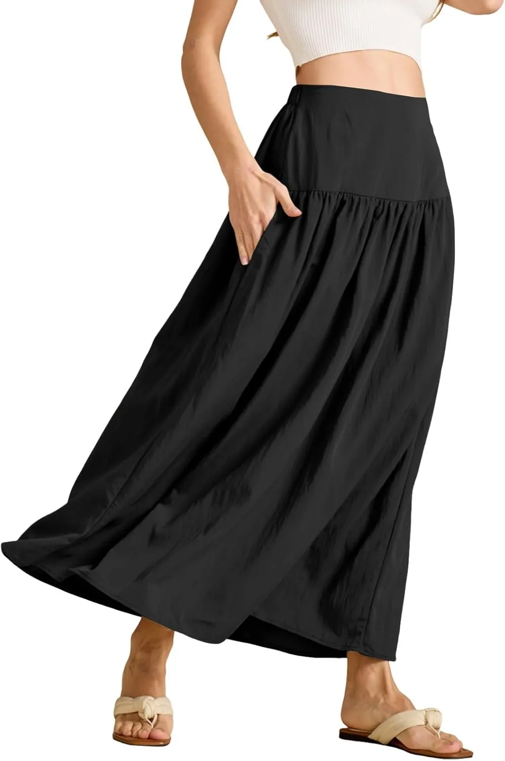 Women's Flared Flowy Long Skirt High Waist A-Line Maxi Skirts Elegant