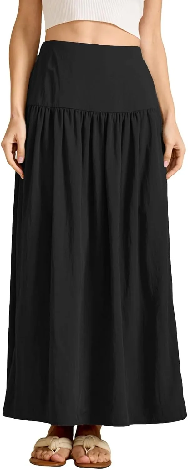 Women's Flared Flowy Long Skirt High Waist A-Line Maxi Skirts Elegant