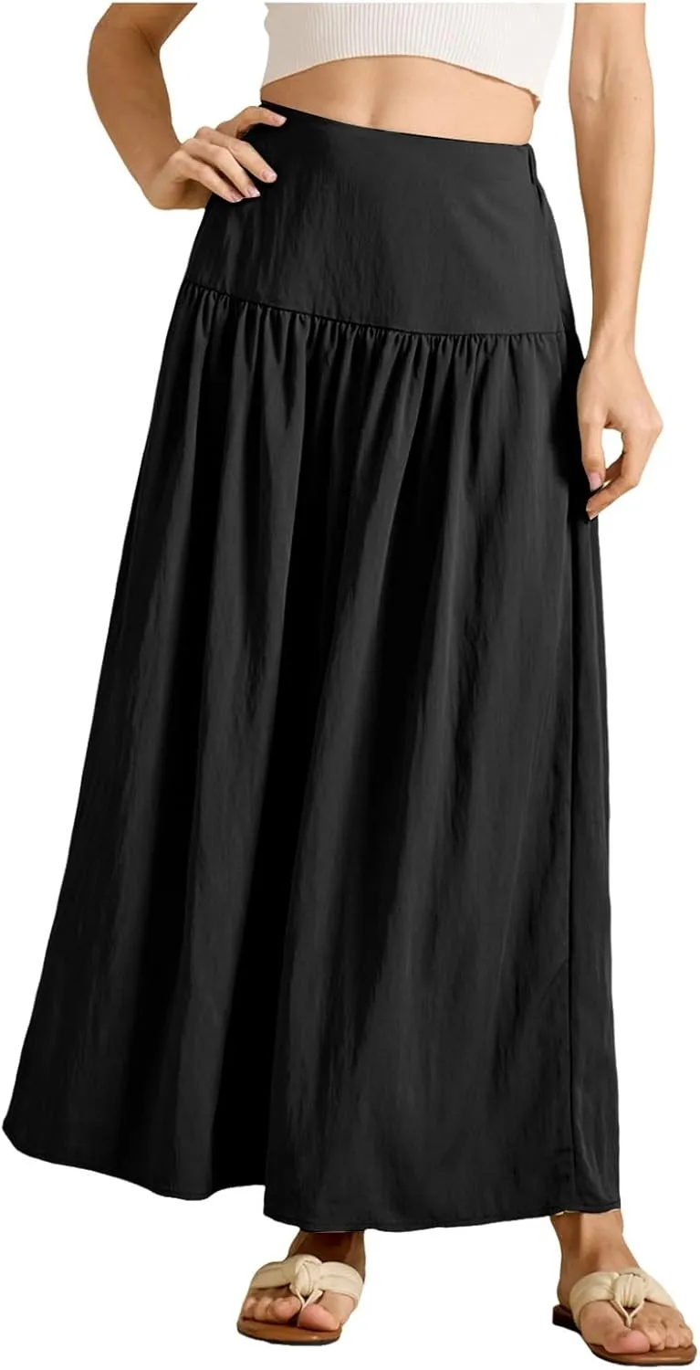 Women's Flared Flowy Long Skirt High Waist A-Line Maxi Skirts Elegant