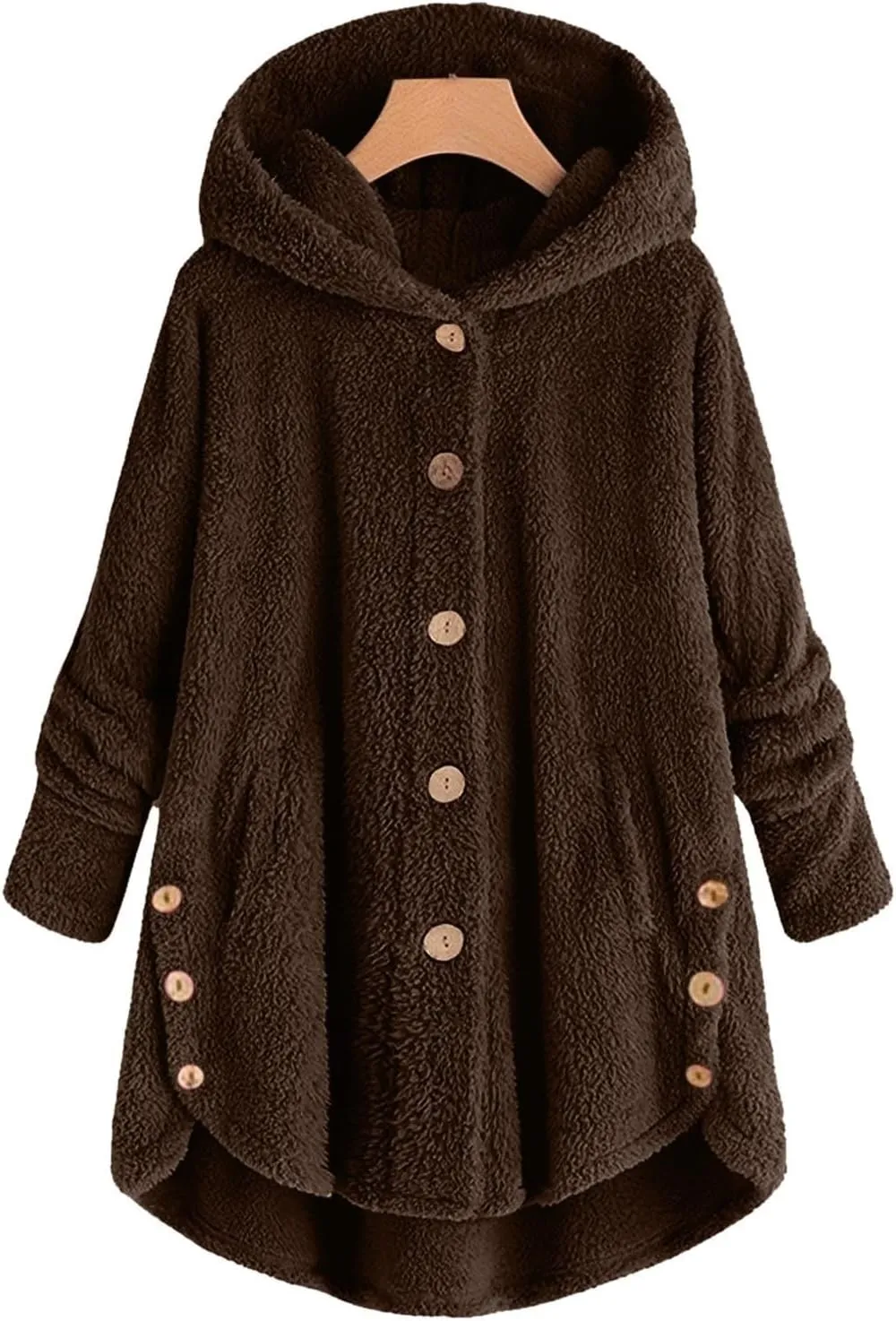 Women's Fleece Jackets Button Down Fuzzy Sherpa Lined Hooded Cardigans Jacket Casual Open Front Warm Plush Outwear