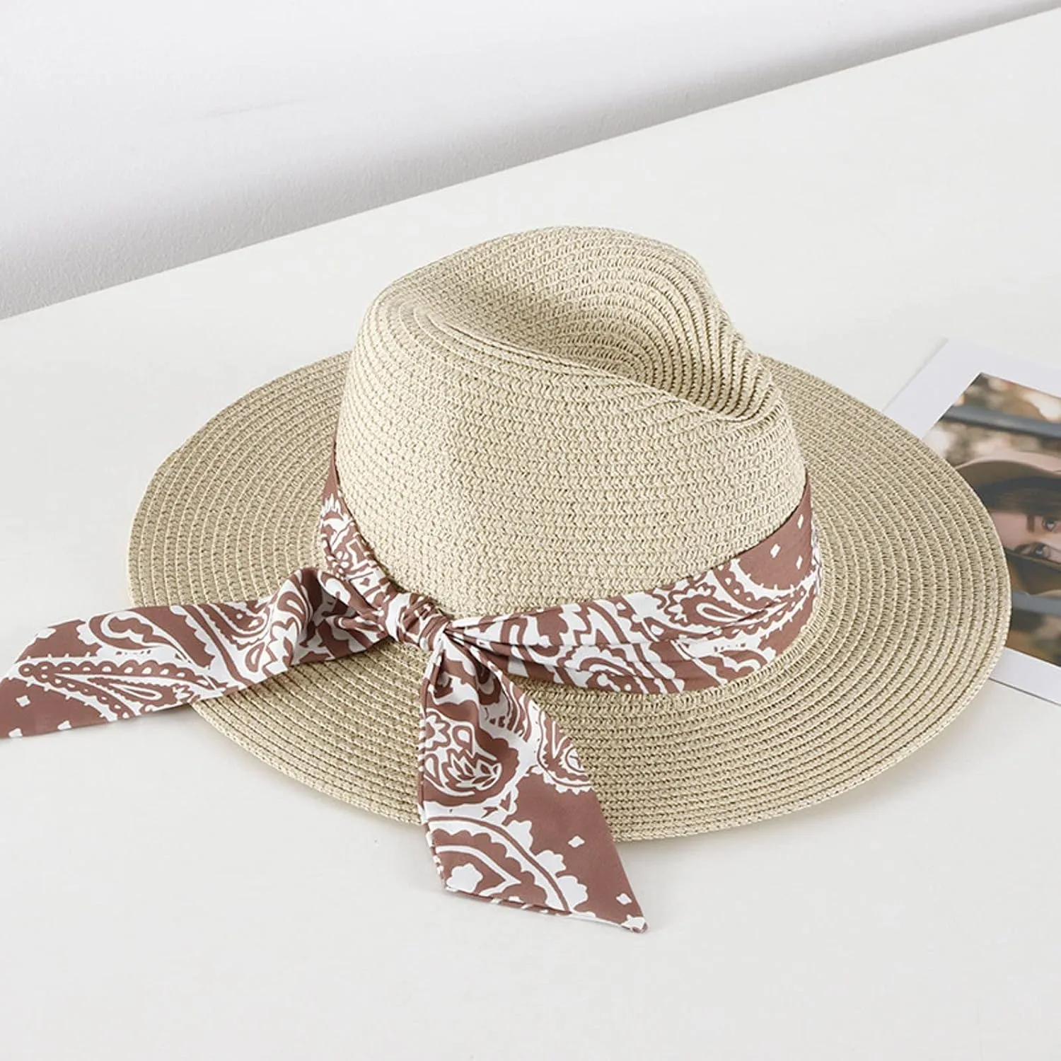 Women's Folable Floppy Hat Wide Brim Sun Hats for Women Floppy Hat Summer Beach Cap Adjustable Straw Hat for Women
