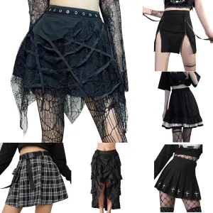 Women's Gothic Skirt Fairy Grunge Punk High Waisted A-Line Pleated Skirts Y2k E-Girl Long Maxi Skirt A-Line Skirt
