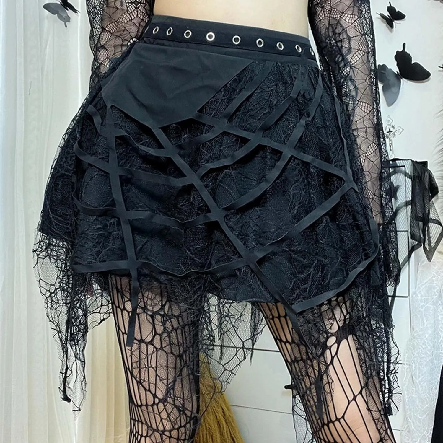 Women's Gothic Skirt Fairy Grunge Punk High Waisted A-Line Pleated Skirts Y2k E-Girl Long Maxi Skirt A-Line Skirt