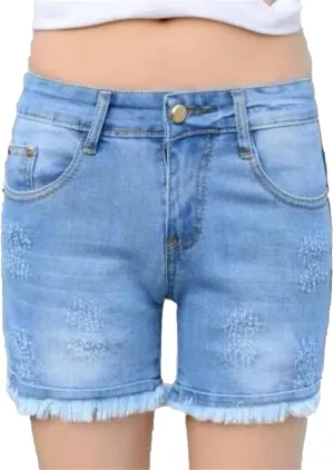 Women's High Rise Breasted Denim Shorts Buttons Detailed High-Waisted Skinny Jeans Shorts Fashion Comfy Mini Jeans (32,Light Blue)