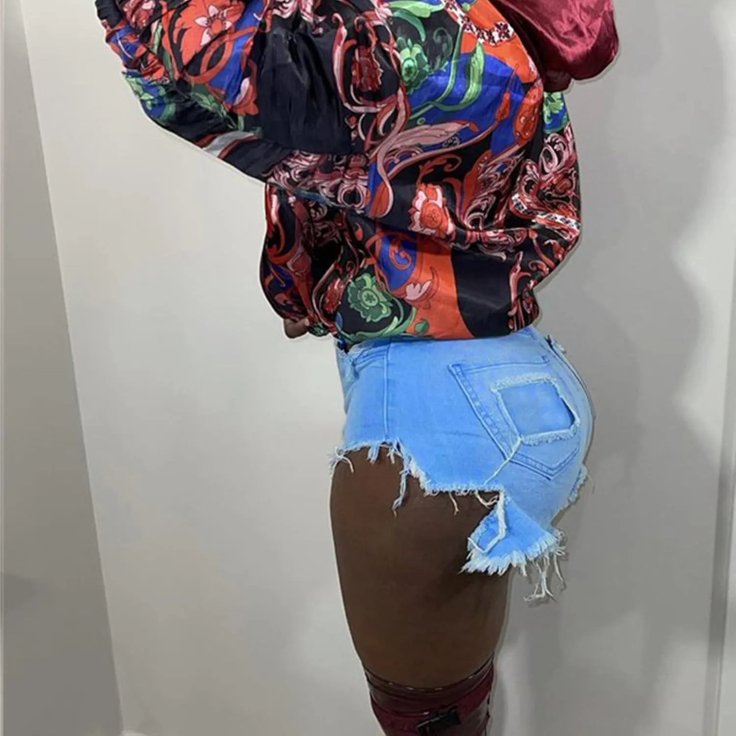 Womens High Waisted Jean Shorts Frayed Raw Hem Denim Shorts Distressed Casual Summer Stretchy Shorts Jean