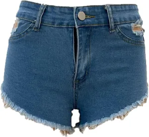 Womens High Waisted Jean Shorts Frayed Raw Hem Denim Shorts Distressed Casual Summer Stretchy Shorts Jean