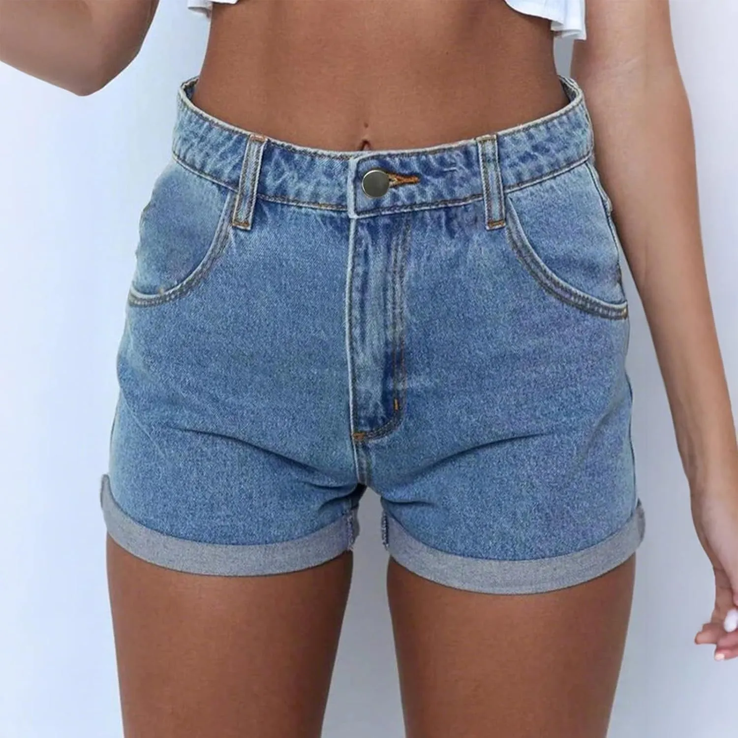 Womens Jean Shorts High Waisted Distressed Denim Roll Up Cut Off Frayed High Rise Summer Jean Shorts with Pockets