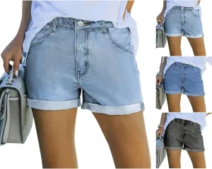 Womens Jean Shorts High Waisted Distressed Denim Roll Up Cut Off Frayed High Rise Summer Jean Shorts with Pockets
