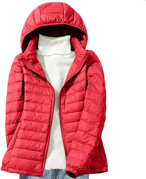 Women's Lightweight Puffer Coats Quilted Down Jacket Warm Winter Jacket Long Sleeve Full Zip Packable Hooded Jackets