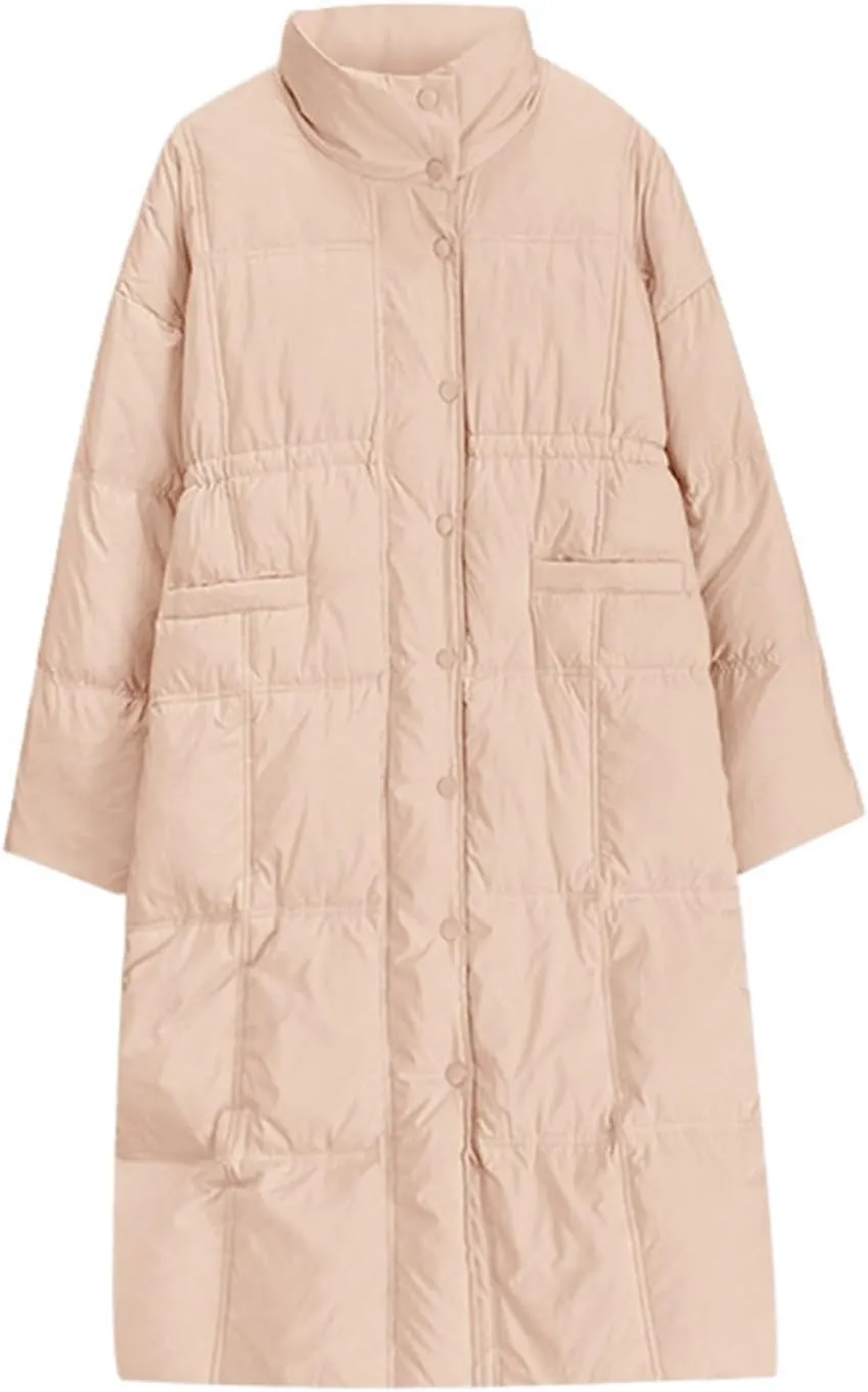 Womens Lightweight Quilted Jackets Long Puffer Down Jacket Thickened Warm Quilted Winter Coat Outerwear with Pockets