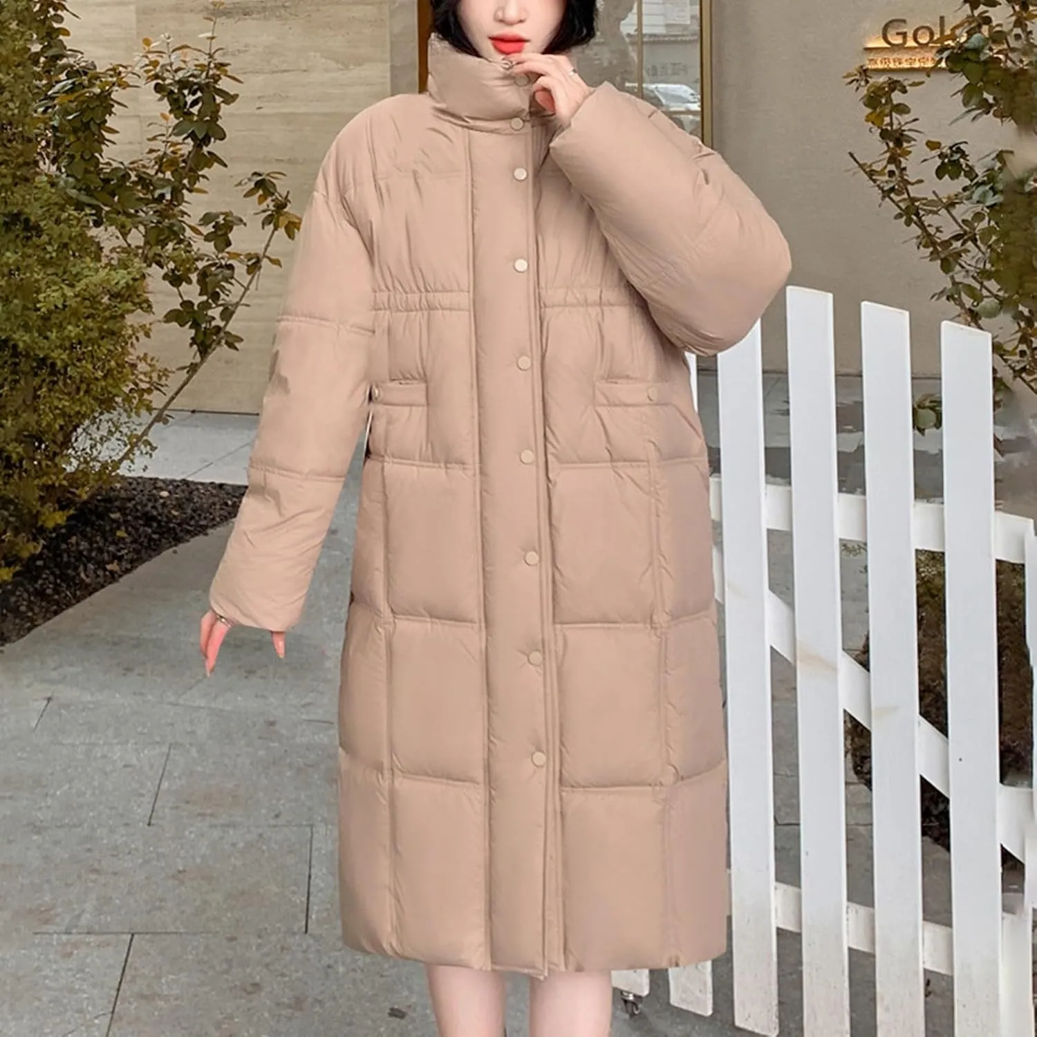Womens Lightweight Quilted Jackets Long Puffer Down Jacket Thickened Warm Quilted Winter Coat Outerwear with Pockets
