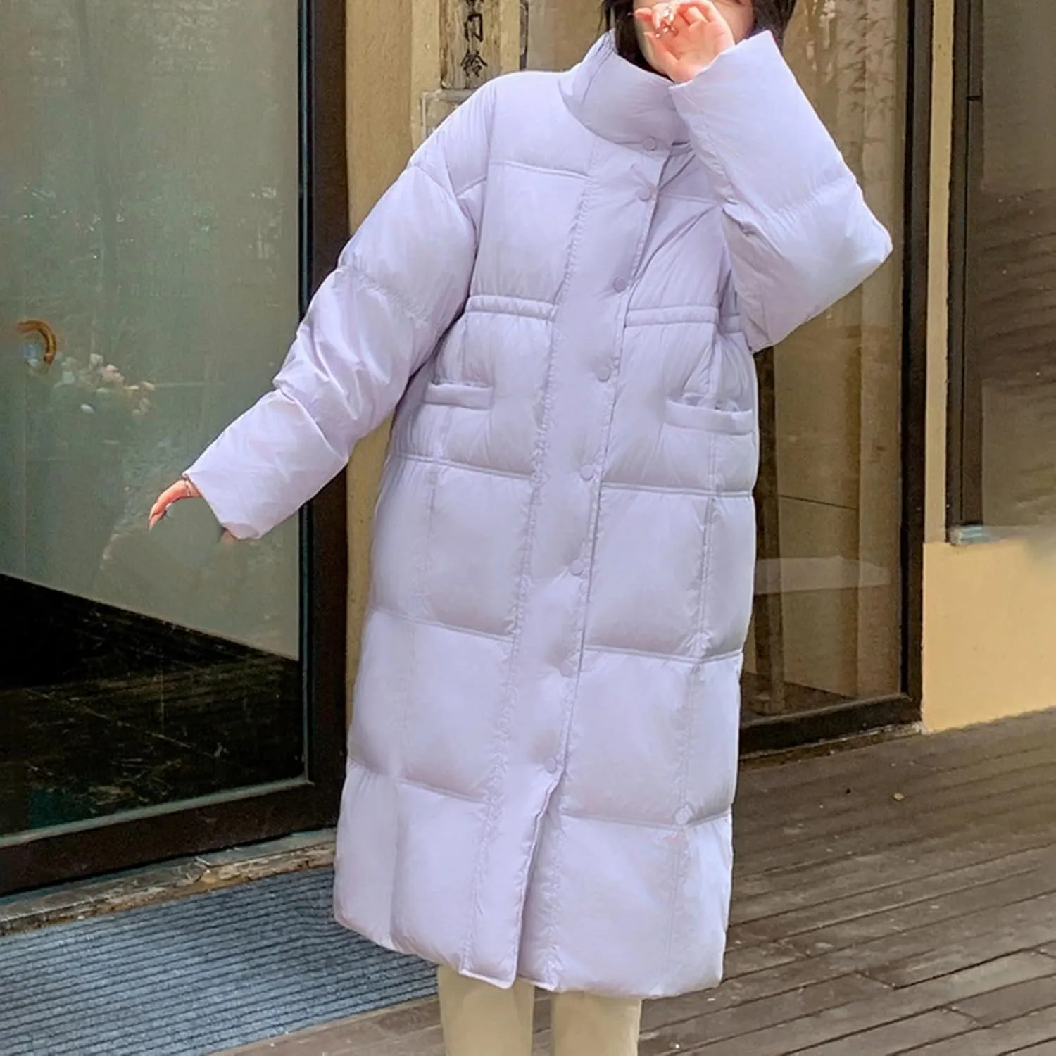 Womens Lightweight Quilted Jackets Long Puffer Down Jacket Thickened Warm Quilted Winter Coat Outerwear with Pockets