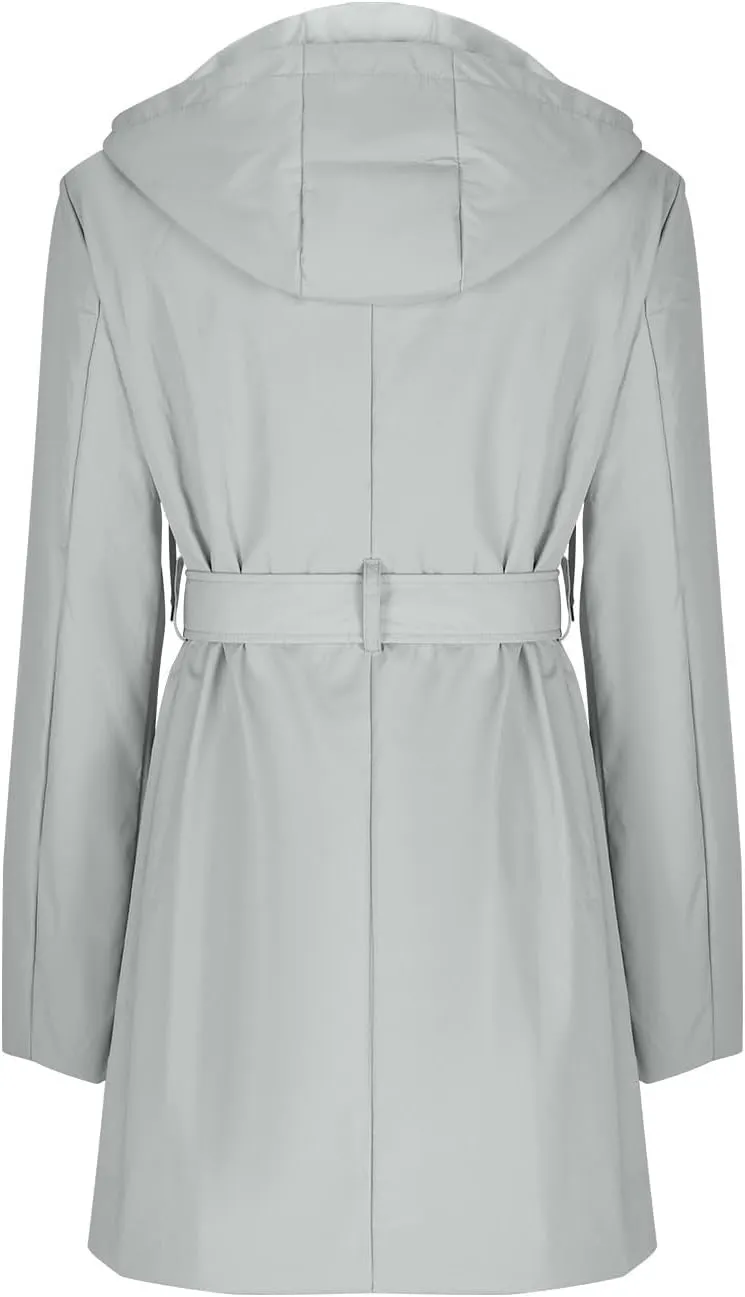 Women's Ligtweight Jackets Anorak Utility Belted Waist Hoodie Zip Up Fall Casual Long Sleeve Coat with Pockets