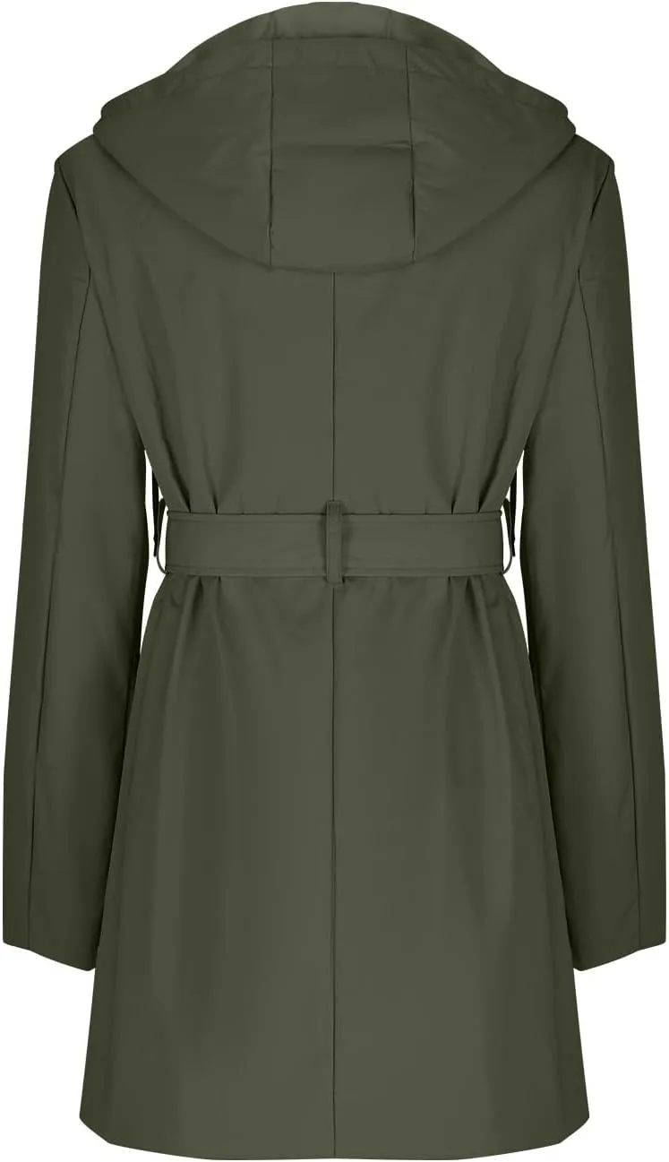 Women's Ligtweight Jackets Anorak Utility Belted Waist Hoodie Zip Up Fall Casual Long Sleeve Coat with Pockets