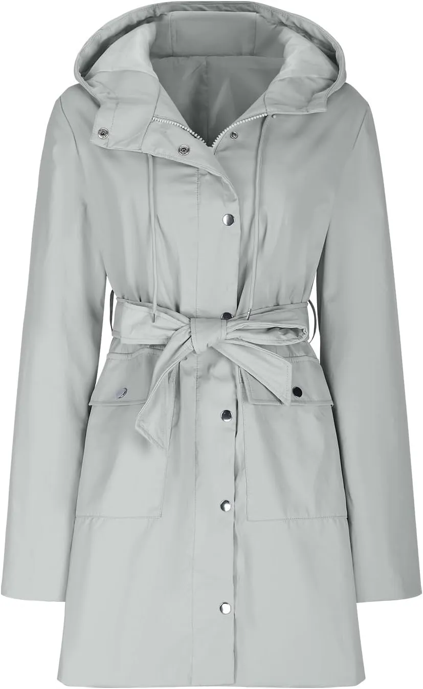 Women's Ligtweight Jackets Anorak Utility Belted Waist Hoodie Zip Up Fall Casual Long Sleeve Coat with Pockets