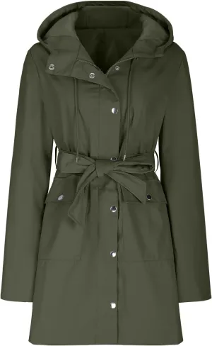 Women's Ligtweight Jackets Anorak Utility Belted Waist Hoodie Zip Up Fall Casual Long Sleeve Coat with Pockets