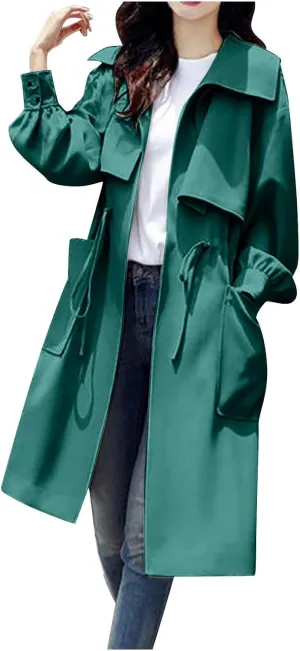 Women's Ligtweight Jackets Anorak Utility Drawstring Waist Hoodie Zip Up Casual Trench Coat Windbreaker with Pockets