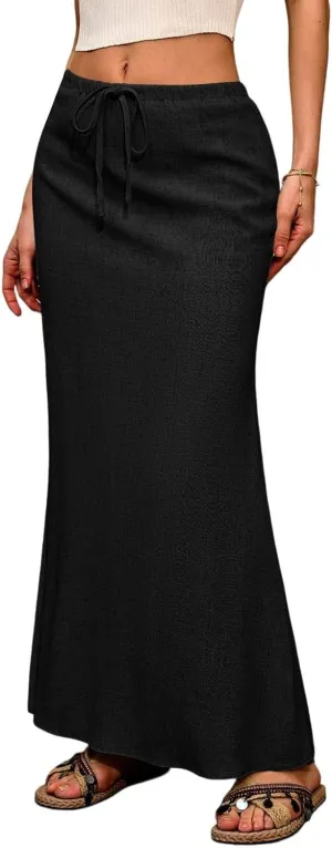 Women's Long Skirts Solid Stretchy Wrap Side Split Athletic Maxi Skirt Trendy, S-2XL