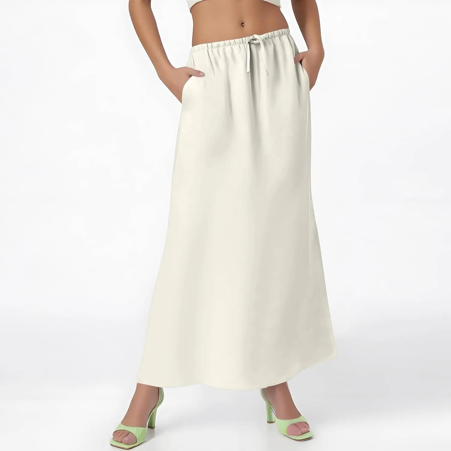 Women's Long Skirts Solid Stretchy Wrap Side Split Athletic Maxi Skirt Trendy, S-2XL