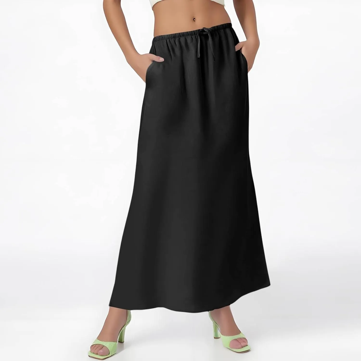 Women's Long Skirts Solid Stretchy Wrap Side Split Athletic Maxi Skirt Trendy, S-2XL