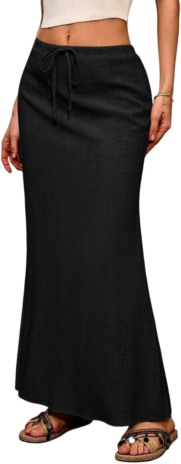 Women's Long Skirts Solid Stretchy Wrap Side Split Athletic Maxi Skirt Trendy, S-2XL