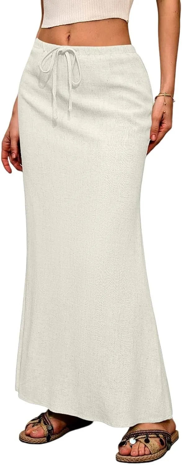 Women's Long Skirts Solid Stretchy Wrap Side Split Athletic Maxi Skirt Trendy, S-2XL