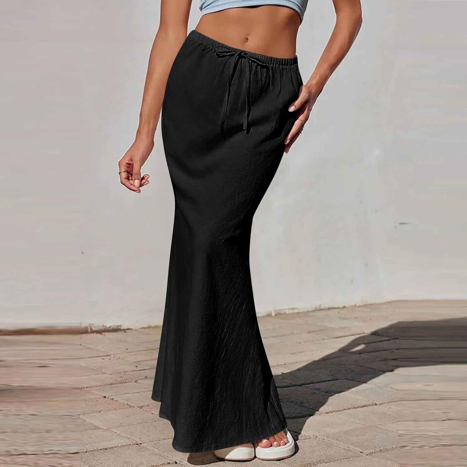 Women's Long Skirts Solid Stretchy Wrap Side Split Athletic Maxi Skirt Trendy, S-2XL