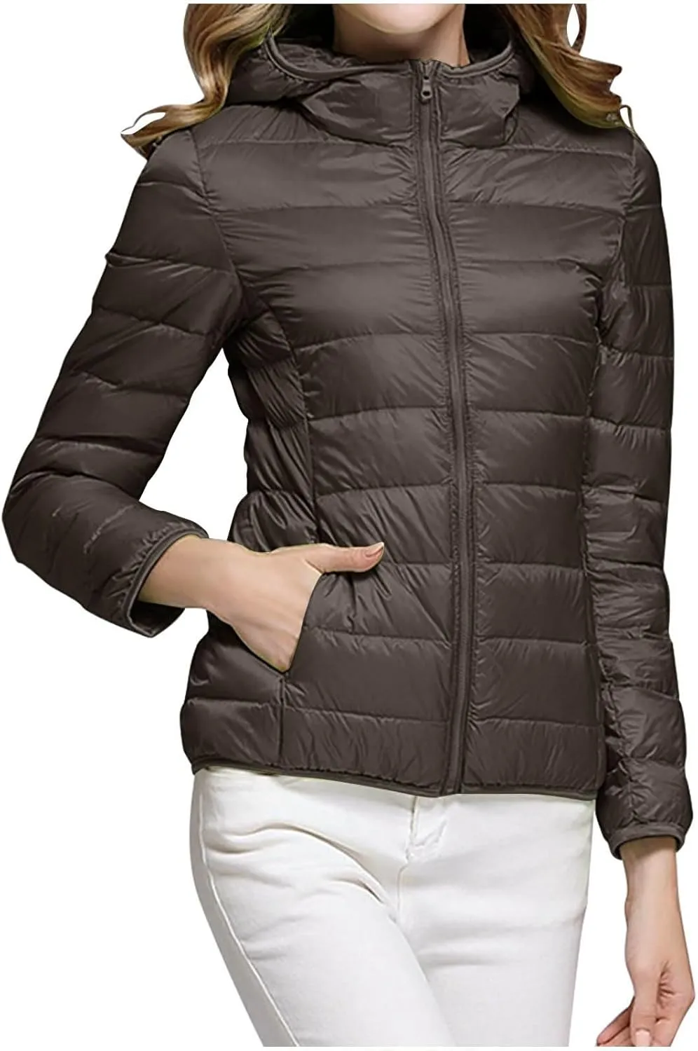 Women's Long Sleeve Lightweight Quilted Coats Zip Up Outerwear Jacket Casual Fashion Puffer Jacket