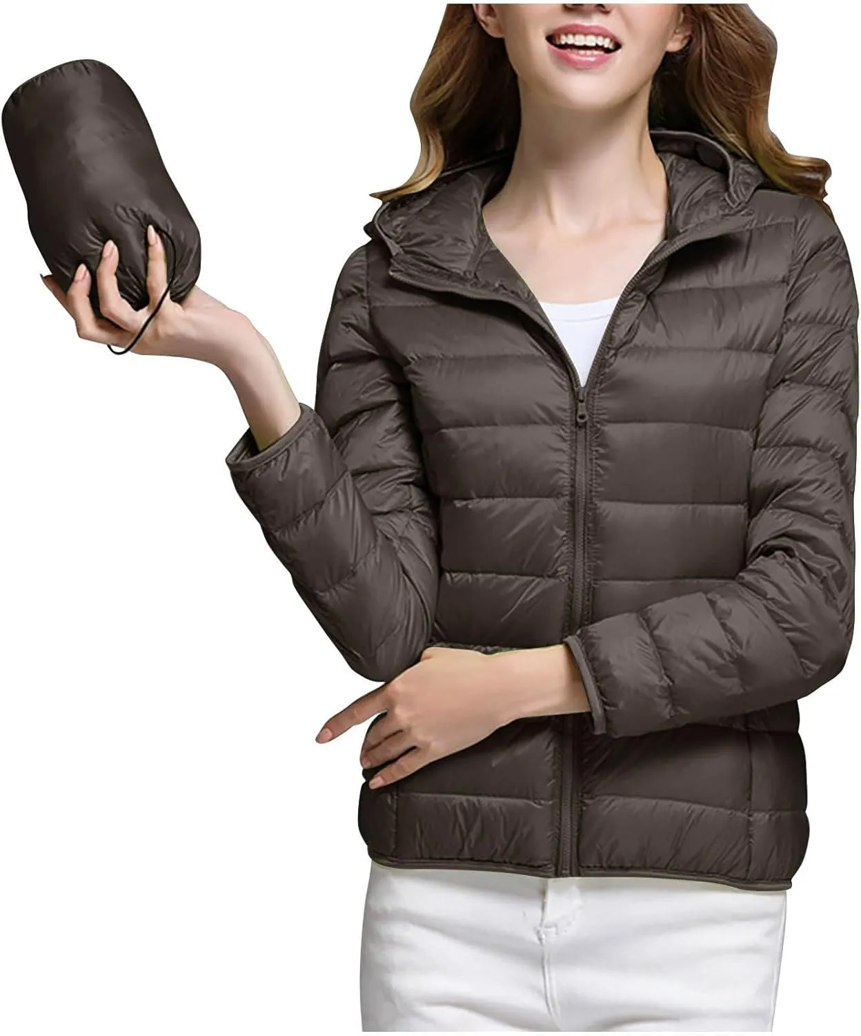 Women's Long Sleeve Lightweight Quilted Coats Zip Up Outerwear Jacket Casual Fashion Puffer Jacket
