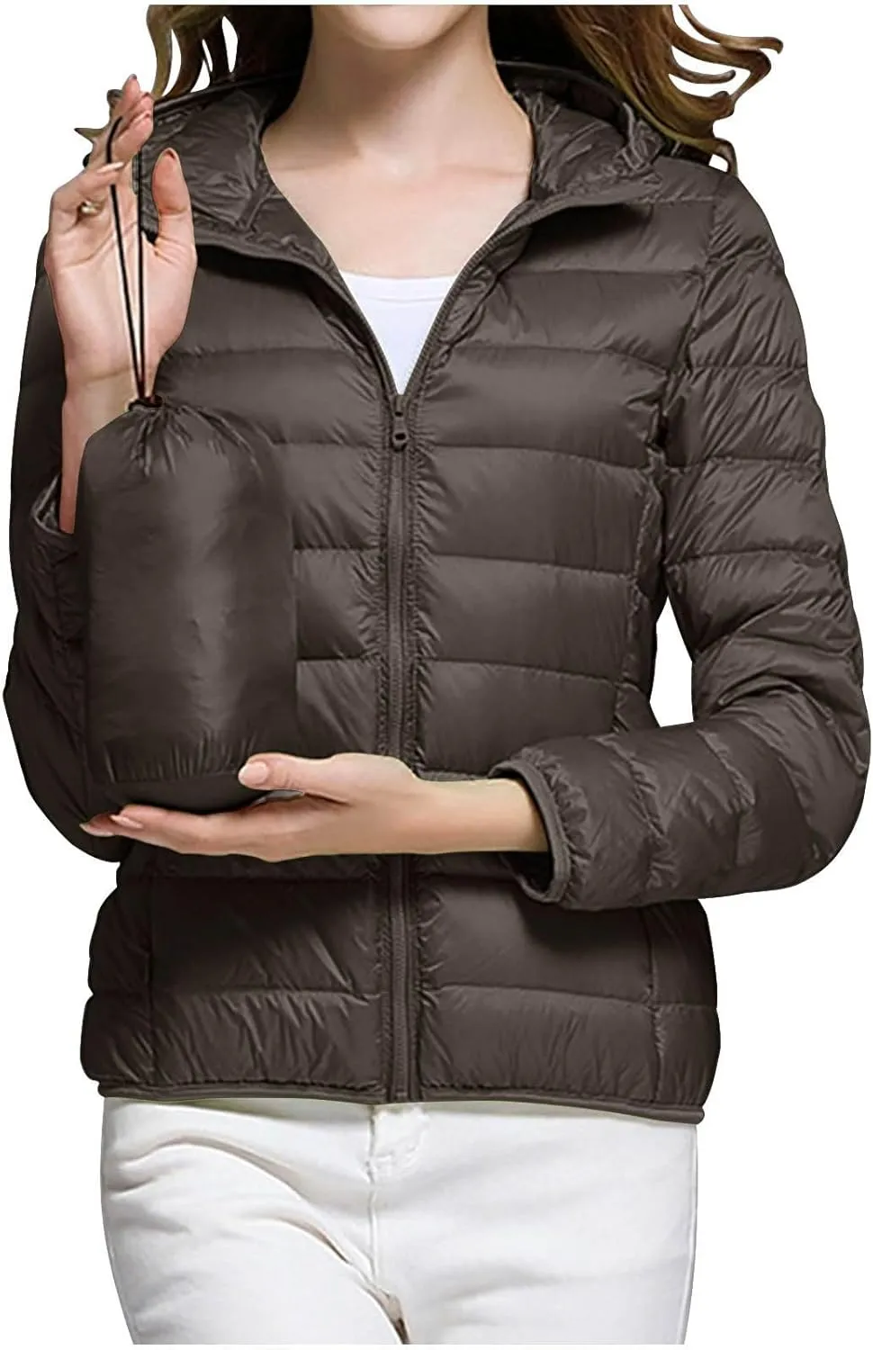 Women's Long Sleeve Lightweight Quilted Coats Zip Up Outerwear Jacket Casual Fashion Puffer Jacket
