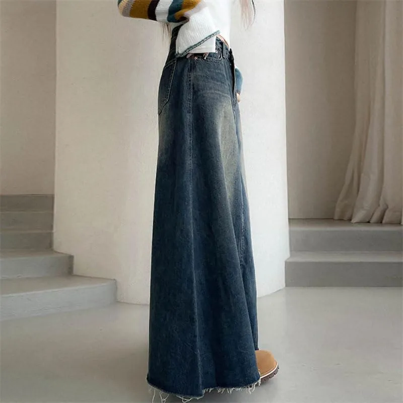 Women's Maxi A-Line Casual Skirts Solid High Waist Casual A-Line Long Skirt