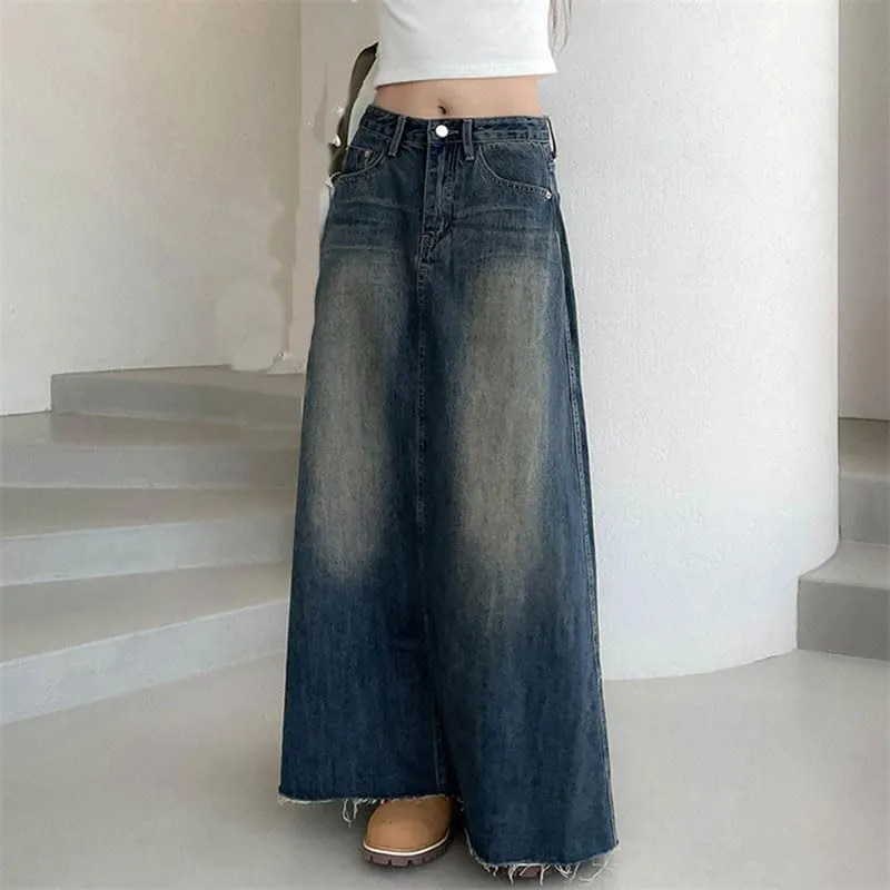 Women's Maxi A-Line Casual Skirts Solid High Waist Casual A-Line Long Skirt