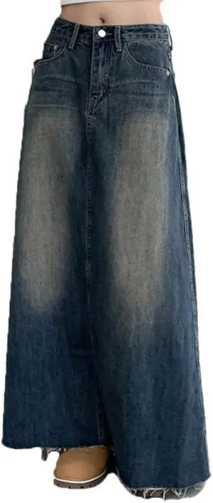 Women's Maxi A-Line Casual Skirts Solid High Waist Casual A-Line Long Skirt